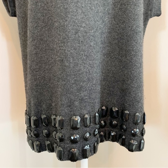LINE The Label Gray 100% Cashmere Short Sleeve Jeweled Knit Sweater Size Small - Picture 4 of 9